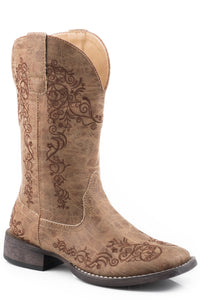 WOMENS TAN FAUX LEATHER SQUARE TOE