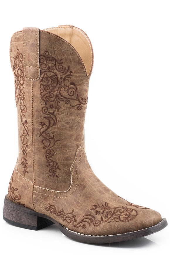 WOMENS TAN FAUX LEATHER SQUARE TOE