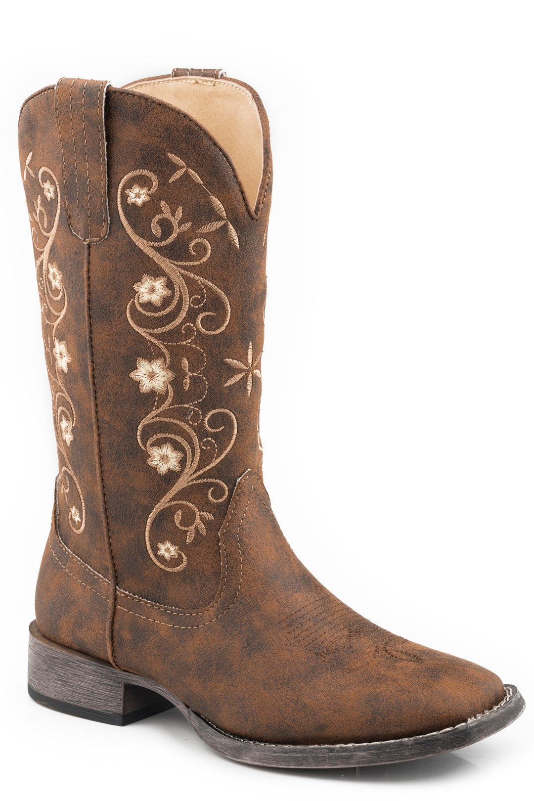 WOMENS BROWN FAUX LEATHER SQUARE TOE