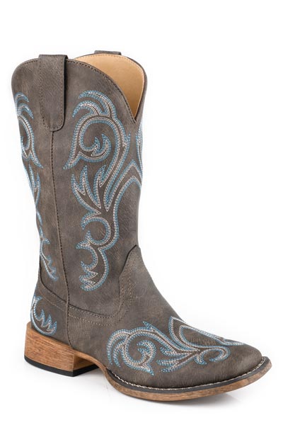 WOMENS BROWN FAUX LEATHER SQUARE TOE
