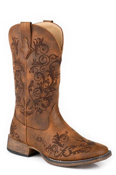 WOMENS COGNAC FAUX LEATHER SQUARE TOE