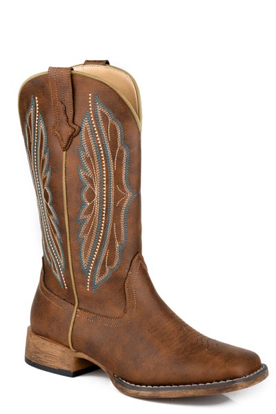 WOMENS BROWN FAUX LEATHER SQUARE TOE