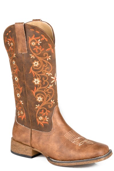 WOMENS ROPER TAN FAUX LEATHER SQUARE TOE BAILEY VINES BOOTS