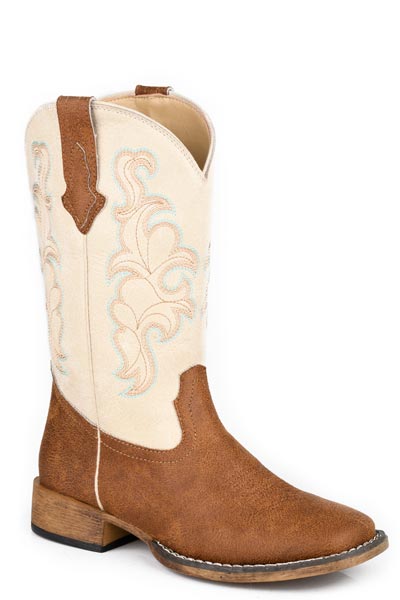WOMENS ROPER VINTAGE TAN FAUX LEATHER VAMP COWBOY CLASSIC BOOTS