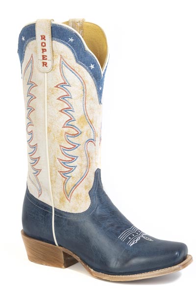 WOMENS ROPER BURNISH BLUE LEATHER VAMP AMERICANA BLUE BOOTS