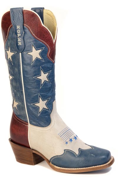 WOMENS ROPER VINTAGE CREAM VAMP W/ BLUE WINGTIP 250 USA - CUTTER BOOTS