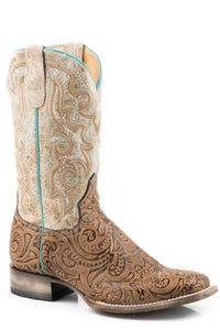 WOMENS TAN EMBOSSED FLORAL VAMP