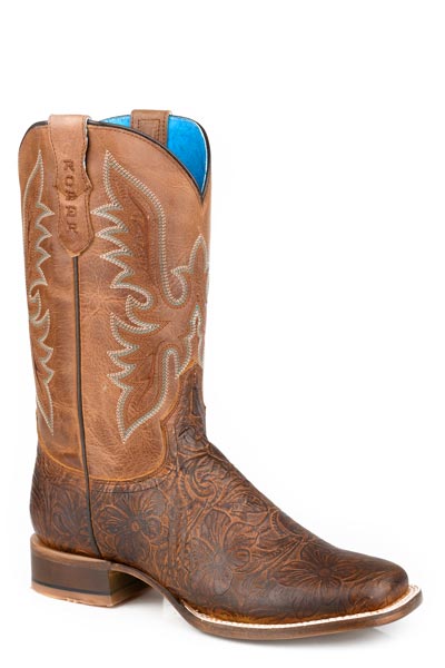 WOMENS BROWN EMBOSSED FLOWERS DESIGN VAMP