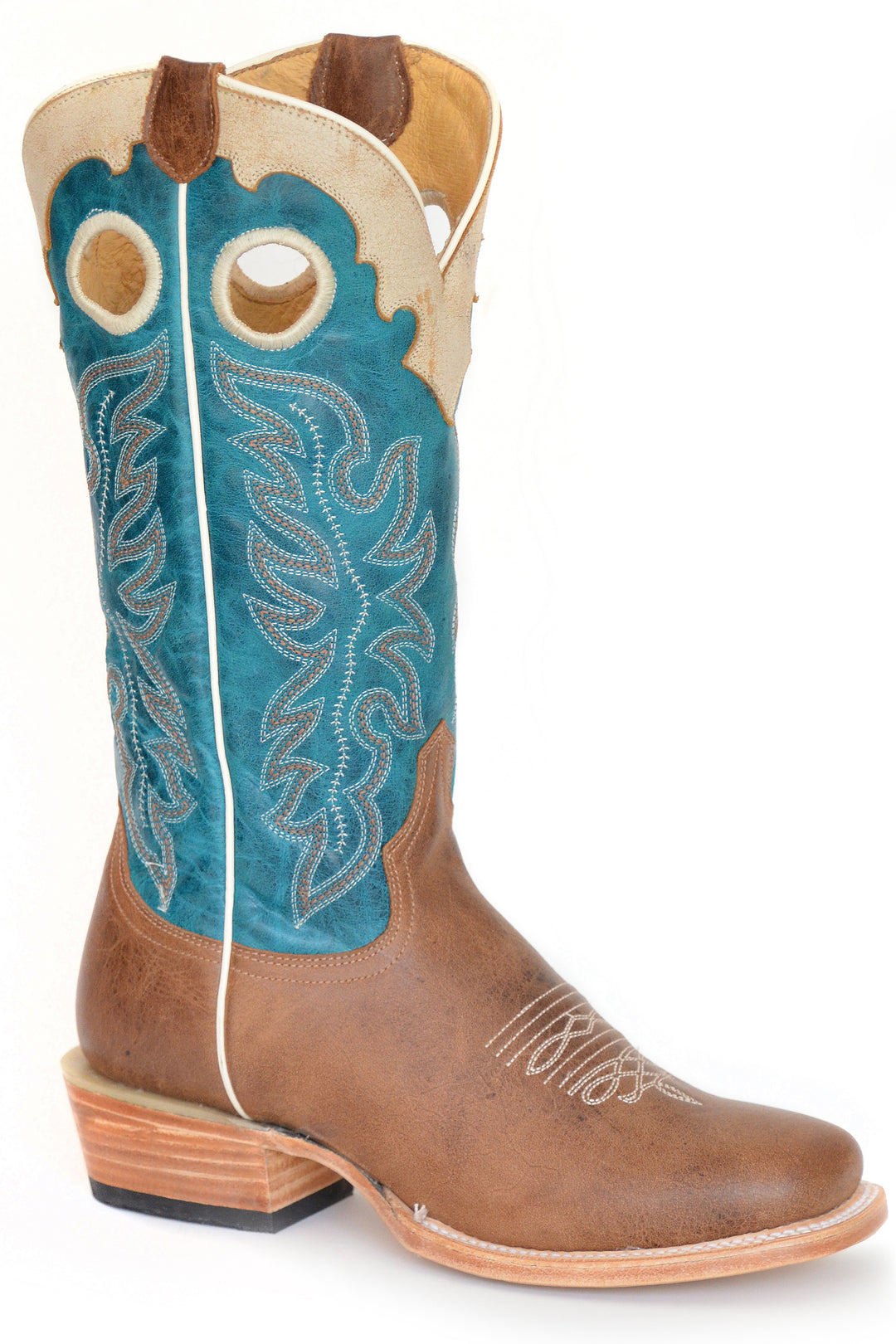 WOMENS WAXY TAN LEATHER VAMP TURQUOISE SHAFT