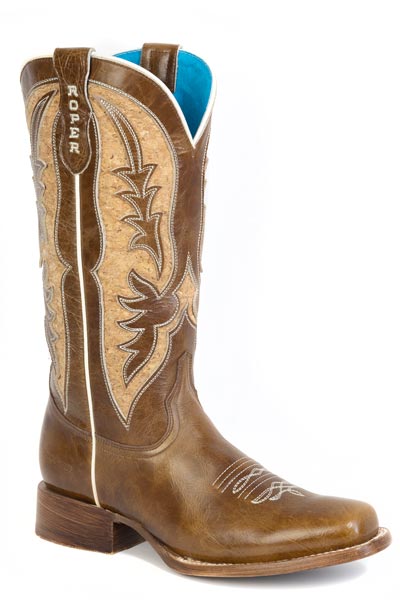 WOMENS ROPER BURNISH BROWN LEATHER VAMP AND SHAFT STAND OUT BOOTS