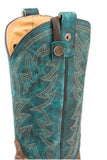 WOMENS CONCEALED CARRY LEATHER COWBOY BOOT VINTAGE BROWN VAMP WITH EMBROIDERED TURQUOISE UPPER