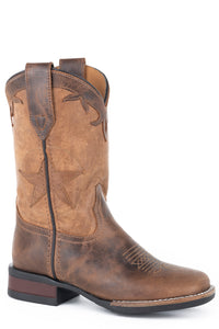 BIG BOYS BROWN OILED LEATHER VAMP BOOT WITH STAR OVERLAY ON TAN SHAFT