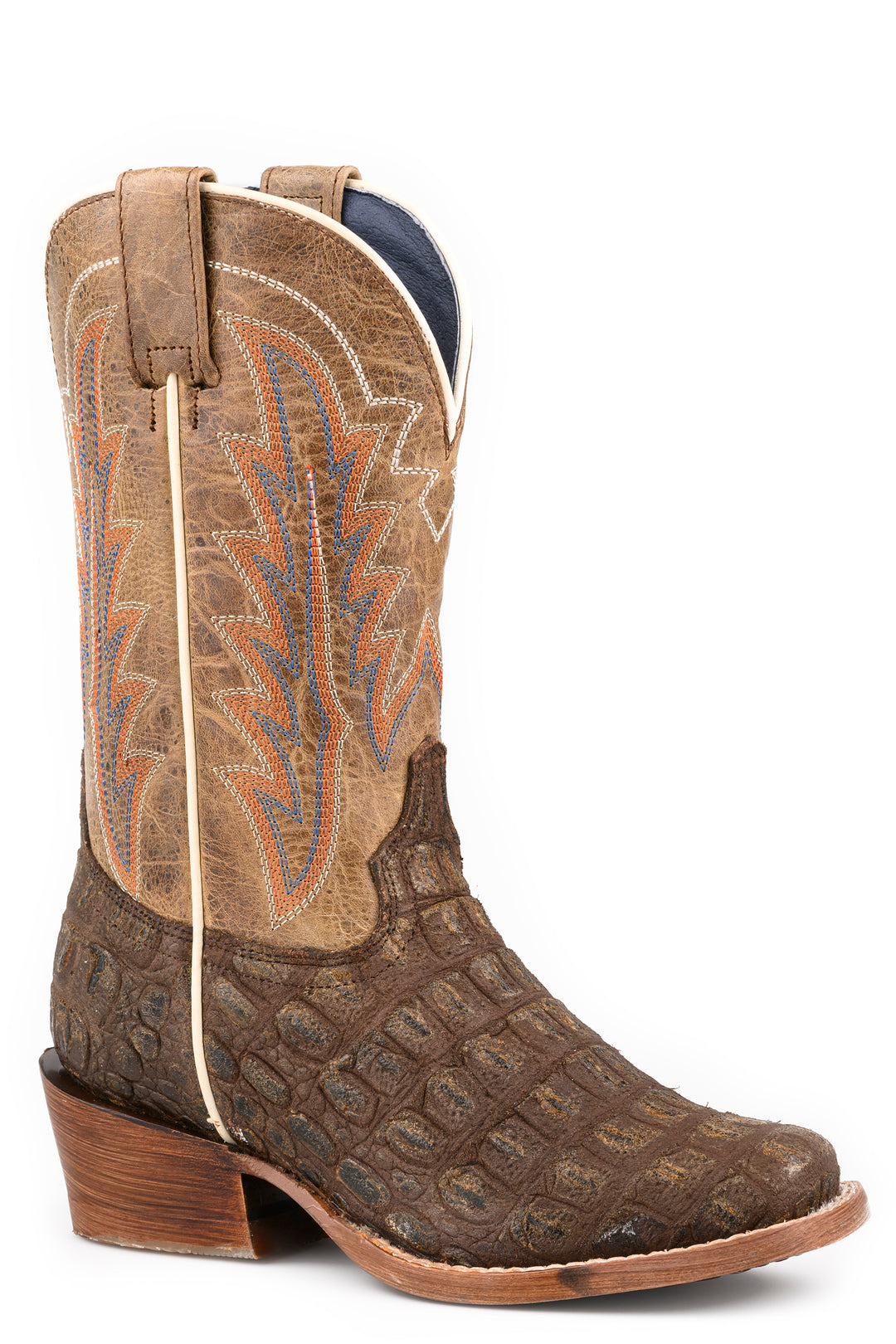 BIG KIDS BOYS ROPER BURNISH BROWN LEATHER RIDE EM BOOTS