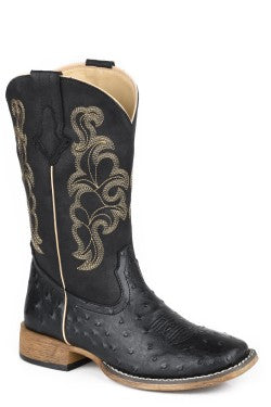 Womens Roper Black Faux Ostrich Leather Vamp Cowboy Classic Boots