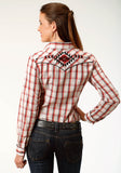 WOMENS RED BLACK AND TAN PLAID LONG SLEEVE SNAP WESTERN SHIRT